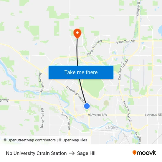 Nb University Ctrain Station to Sage Hill map