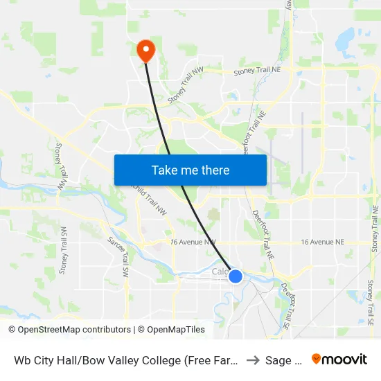 Wb City Hall/Bow Valley College (Free Fare Zone) to Sage Hill map