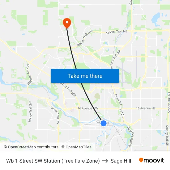 Wb 1 Street SW Station (Free Fare Zone) to Sage Hill map