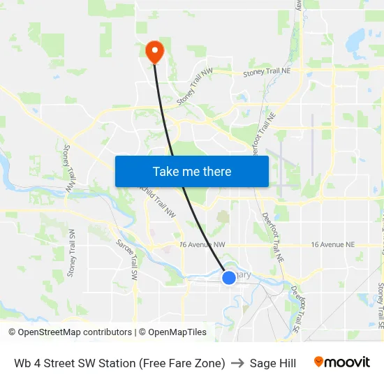 Wb 4 Street SW Station (Free Fare Zone) to Sage Hill map