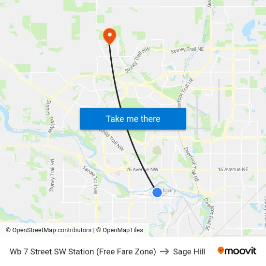 Wb 7 Street SW Station (Free Fare Zone) to Sage Hill map