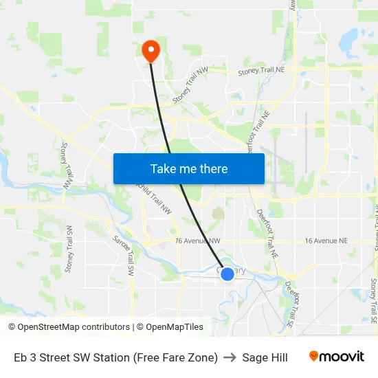 Eb 3 Street SW Station (Free Fare Zone) to Sage Hill map