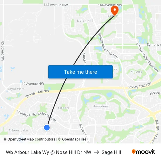 Wb Arbour Lake Wy @ Nose Hill Dr NW to Sage Hill map