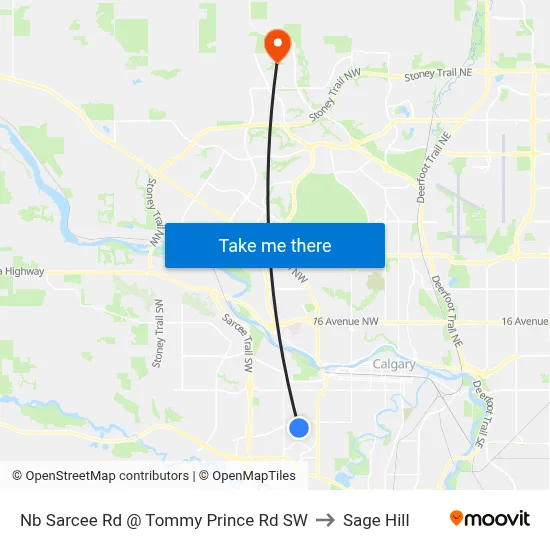 Nb Sarcee Rd @ Tommy Prince Rd SW to Sage Hill map
