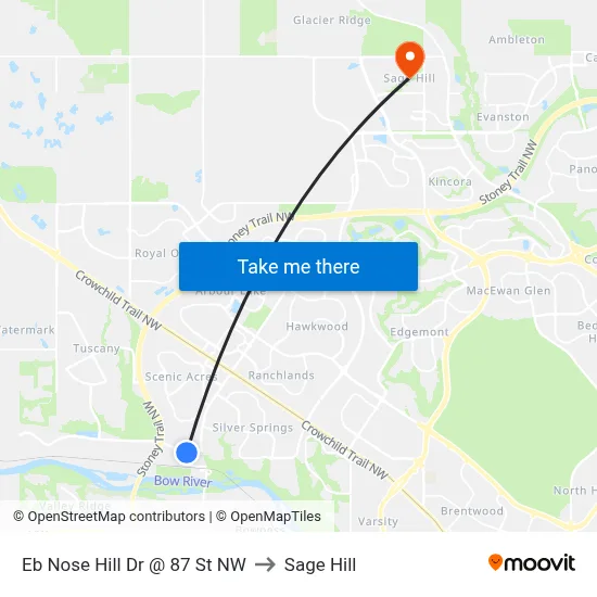 Eb Nose Hill Dr @ 87 St NW to Sage Hill map