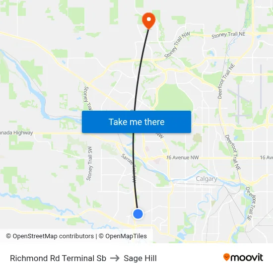 Richmond Rd Terminal Sb to Sage Hill map