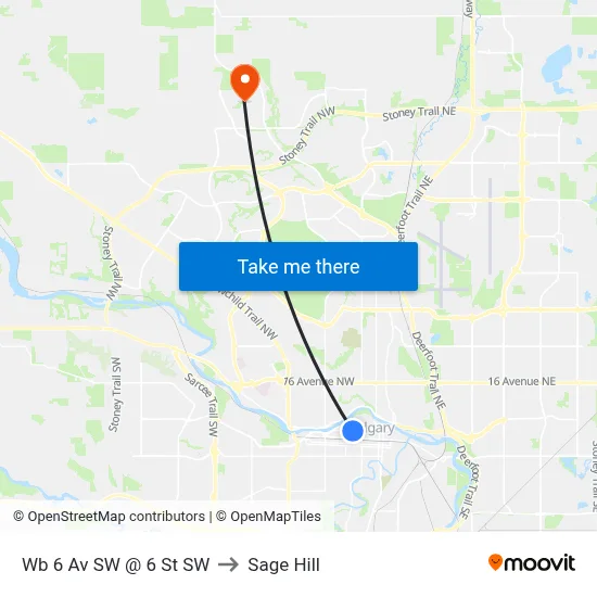 Wb 6 Av SW @ 6 St SW to Sage Hill map