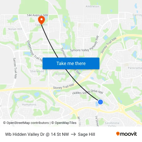 Wb Hidden Valley Dr @ 14 St NW to Sage Hill map