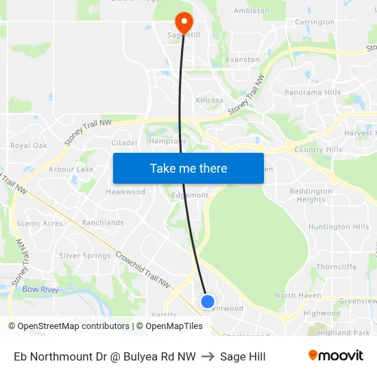 Eb Northmount Dr @ Bulyea Rd NW to Sage Hill map
