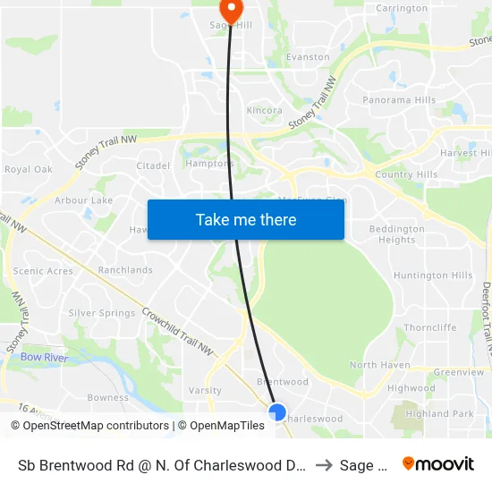 Sb Brentwood Rd @ N. Of Charleswood Dr NW to Sage Hill map