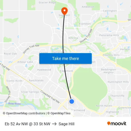 Eb 52 Av NW @ 33 St NW to Sage Hill map