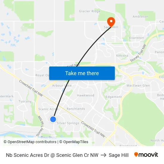Nb Scenic Acres Dr @ Scenic Glen Cr NW to Sage Hill map