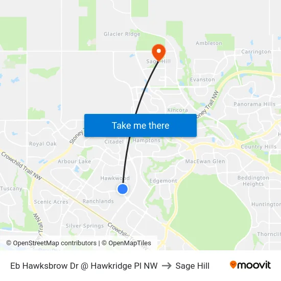 Eb Hawksbrow Dr @ Hawkridge Pl NW to Sage Hill map