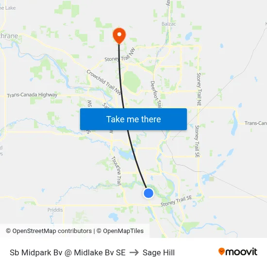 Sb Midpark Bv @ Midlake Bv SE to Sage Hill map