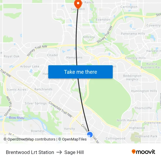Brentwood Lrt Station to Sage Hill map