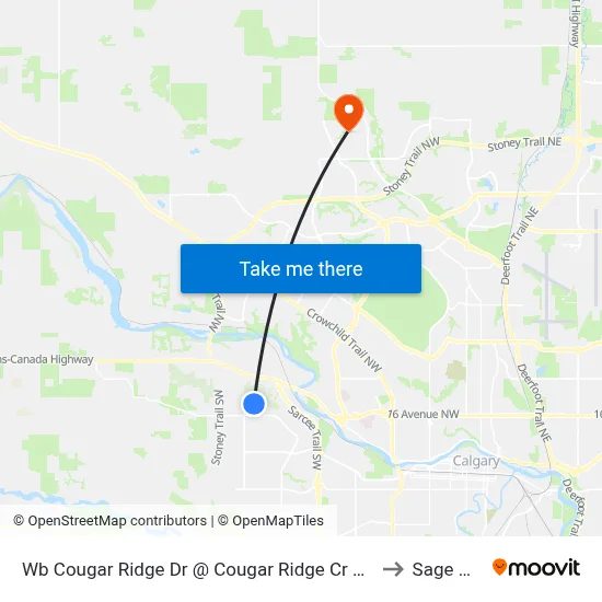 Wb Cougar Ridge Dr @ Cougar Ridge Cr SW to Sage Hill map