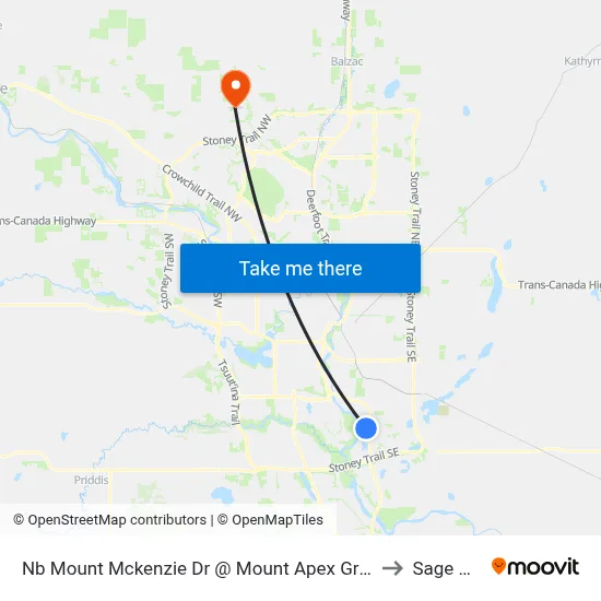 Nb Mount Mckenzie Dr @ Mount Apex Gr SE to Sage Hill map