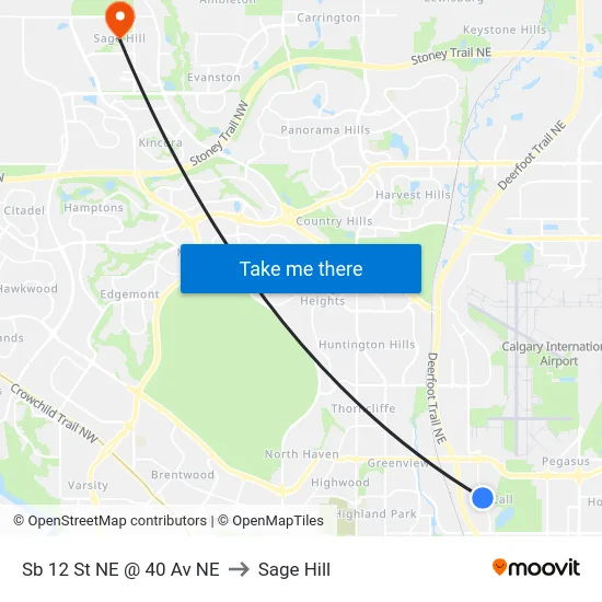 Sb 12 St NE @ 40 Av NE to Sage Hill map