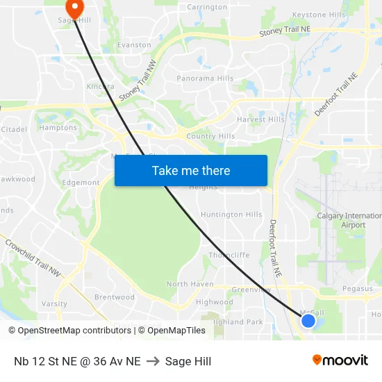 Nb 12 St NE @ 36 Av NE to Sage Hill map