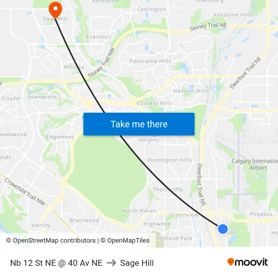 Nb 12 St NE @ 40 Av NE to Sage Hill map
