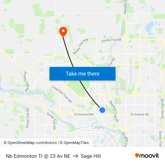 Nb Edmonton Tr @ 23 Av NE to Sage Hill map