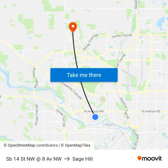 Sb 14 St NW @ 8 Av NW to Sage Hill map