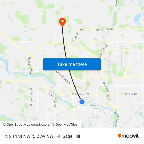 Nb 14 St NW @ 2 Av NW to Sage Hill map