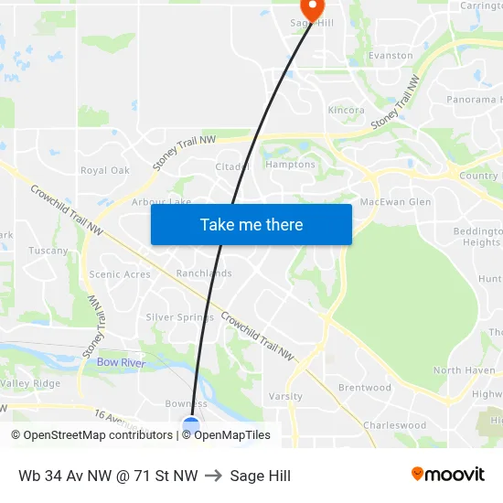 Wb 34 Av NW @ 71 St NW to Sage Hill map