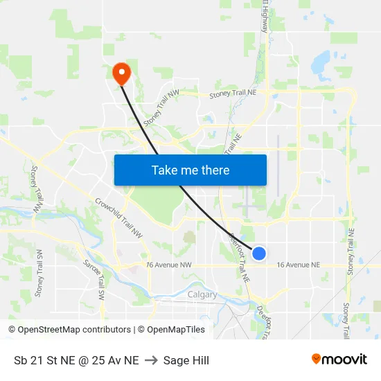 Sb 21 St NE @ 25 Av NE to Sage Hill map