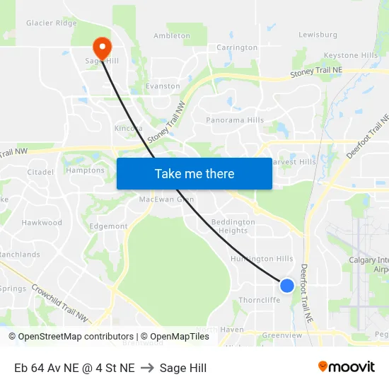 Eb 64 Av NE @ 4 St NE to Sage Hill map