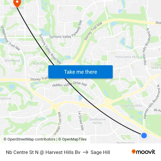 Nb Centre St N @ Harvest Hills Bv to Sage Hill map