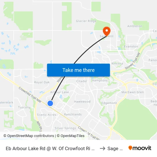 Eb Arbour Lake Rd @ W. Of Crowfoot Ri NW to Sage Hill map