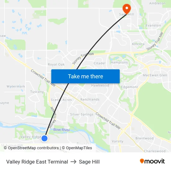 Valley Ridge East Terminal to Sage Hill map