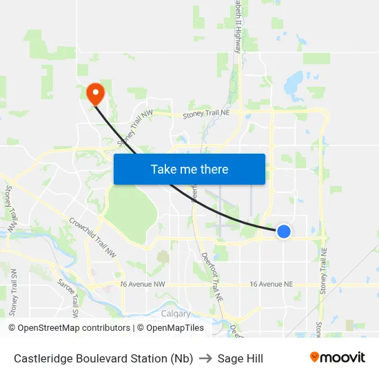 Castleridge Boulevard Station (Nb) to Sage Hill map