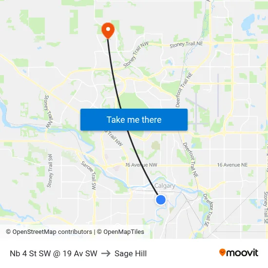 Nb 4 St SW @ 19 Av SW to Sage Hill map