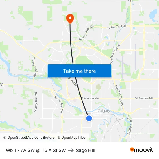 Wb 17 Av SW @ 16 A St SW to Sage Hill map