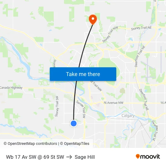 Wb 17 Av SW @ 69 St SW to Sage Hill map