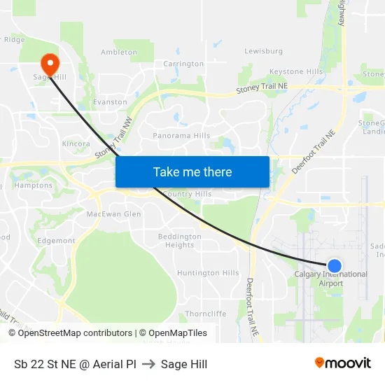 Sb 22 St NE @ Aerial Pl to Sage Hill map