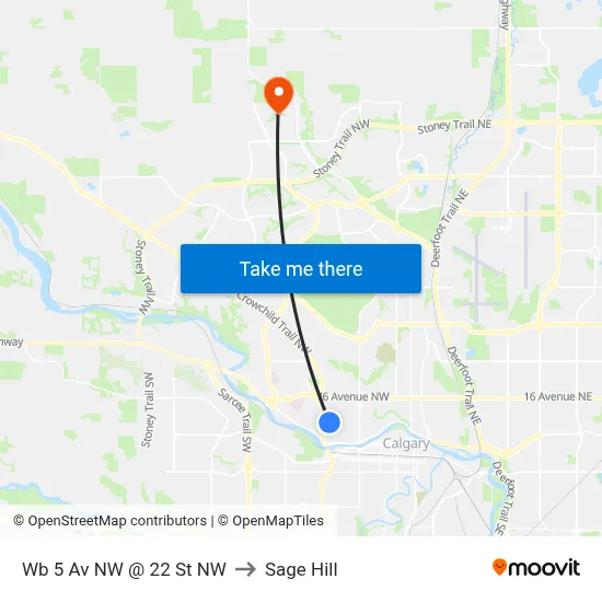 Wb 5 Av NW @ 22 St NW to Sage Hill map