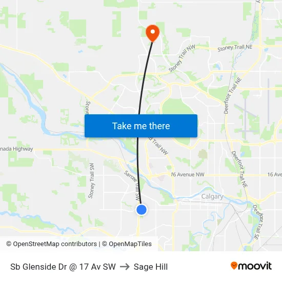 Sb Glenside Dr @ 17 Av SW to Sage Hill map