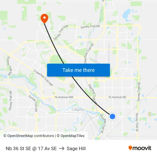 Nb 36 St SE @ 17 Av SE to Sage Hill map