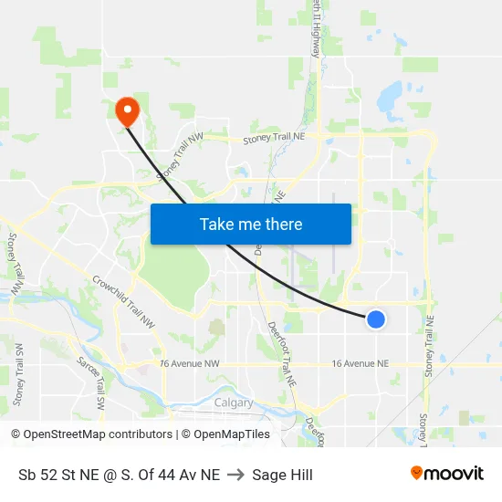 Sb 52 St NE @ S. Of 44 Av NE to Sage Hill map