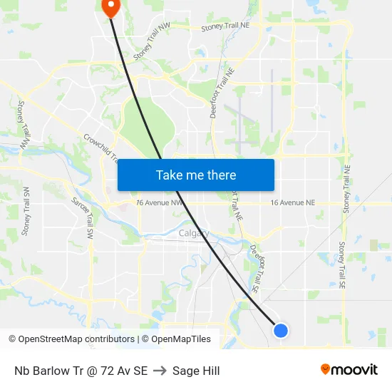 Nb Barlow Tr @ 72 Av SE to Sage Hill map