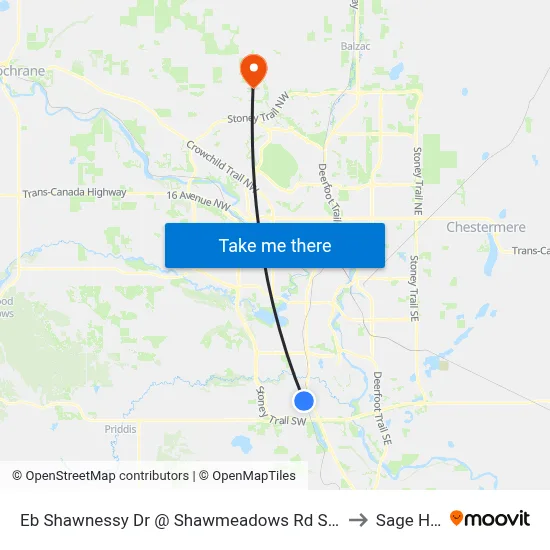Eb  Shawnessy Dr @ Shawmeadows Rd SW to Sage Hill map
