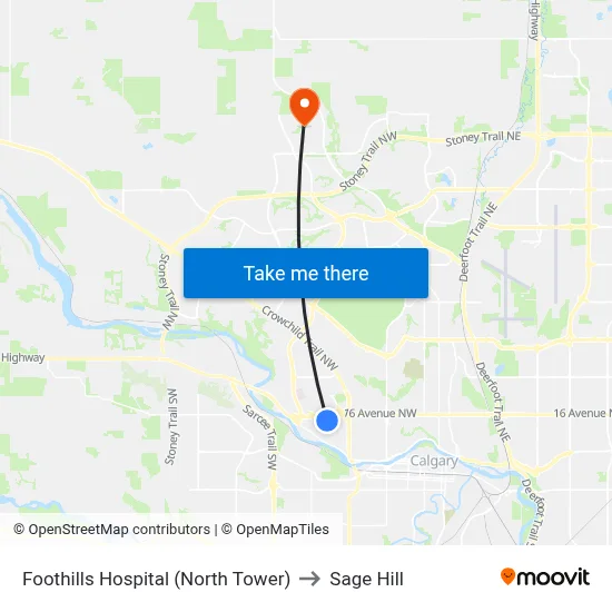 Foothills Hospital (North Tower) to Sage Hill map