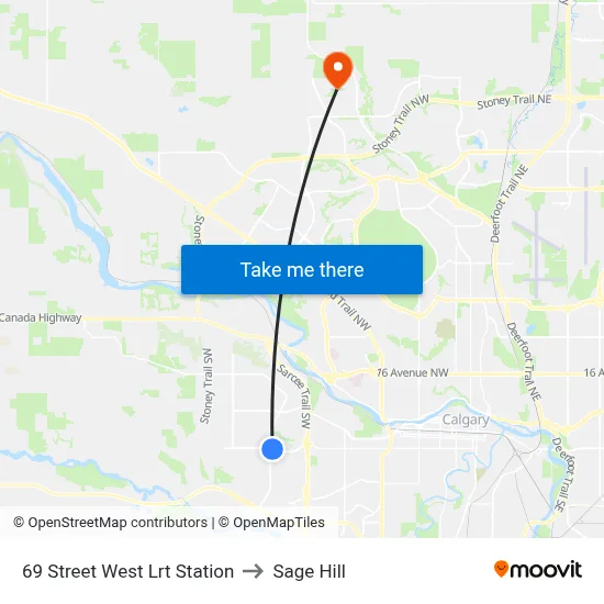 69 Street West Lrt Station to Sage Hill map