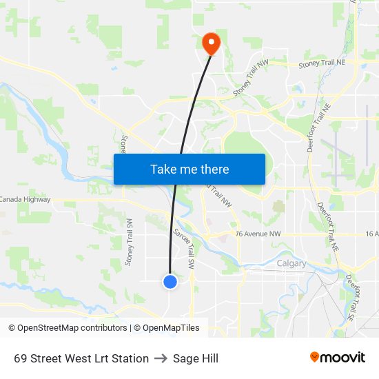 69 Street West Lrt Station to Sage Hill map