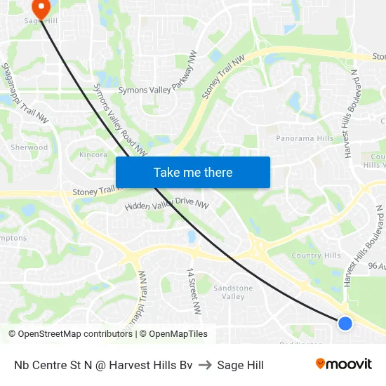 Nb Centre St N @ Harvest Hills Bv to Sage Hill map
