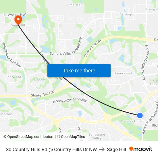 Sb Country Hills Rd @ Country Hills Dr NW to Sage Hill map