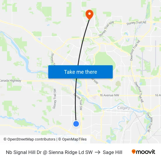 Nb Signal Hill Dr @ Sienna Ridge Ld SW to Sage Hill map